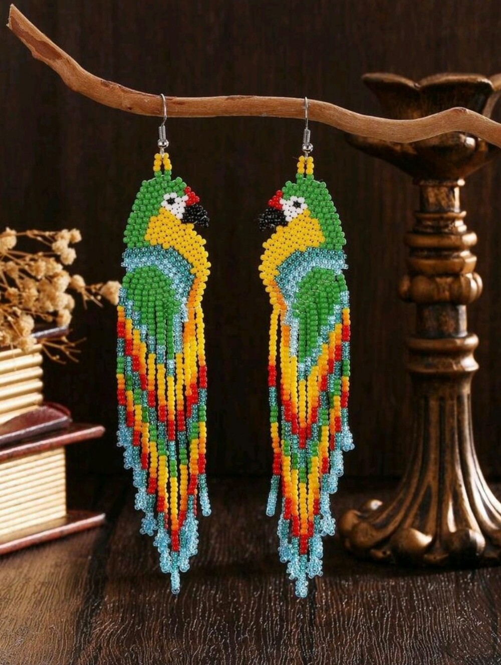 Handmade Beaded Parrot Earrings